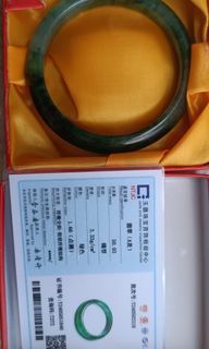 S> rare beautiful grade A translucent icy imperial green veiny jade bangle bracelet 60mm with cert