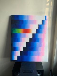 Handpainted abstract painting gradient blue colorful frame canvas art wall decor room furniture