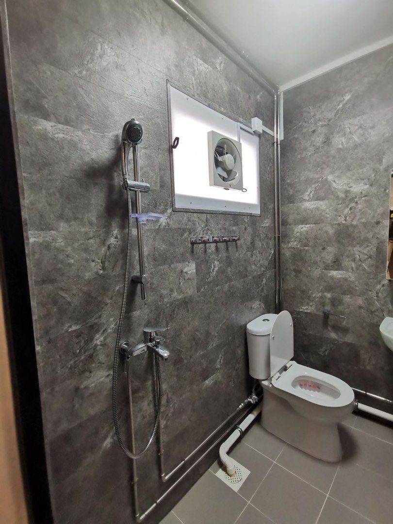 Overlay Toilet wall_Vinyl wall for toilet 🇸🇬 Direct Vinyl Flooring Supplier/🔥Carousell recommended seller/ _5mm Belgium Click vinyl flooring/HDB flooring/BTO flooring/sgreno/Vinyl flooring (Category: Toilet Renovation) located in Singapore. Submitted by sg_direct_vinylflooring (Listing ID 1237194622, Image 2). Description: ⚡️ 5mm VINYL TILES⚡️ 🔻✖️Glue 🔻High scratch resistance🔪 🔻High stain resistance☕️ 🔻High chemical resistance 🧪 🔻 EVA f