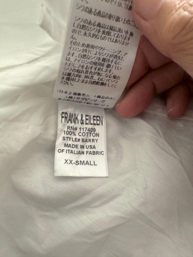Frank & Eileen Barry USA Buttoned Poplin Shirt ( White )( Women) (216 ) (Category: Shirts) located in Singapore. Submitted by eiger_lisa (Listing ID 1316327922, Image 5). Description: Chest ptp 44 cm waist ptp 38 cm Length 44 cm Crinkle fabric, need no ironing Disclaimer 1 - Actual color may vary from photos shown 2 - Perception of condition of items vary from person to person 3 - All description of items are true to the best ability and knowledg