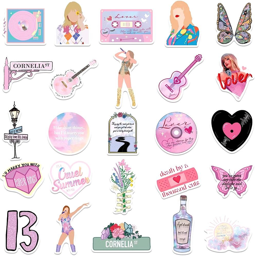 25/50pcs Taylor Swift Lover Album Song Lyrics Music Romantic Waterproof Vinyl PVC Stickers Decal Label Water Bottle Laptop Tablets Skateboard Luggage Guitar Helmet (Category: Art & Prints) located in Singapore. Submitted by black.kat (Listing ID 1317311073, Image 2). Description: 25pcs- $5 50pcs- $10 waterproof and fade proof size approx 4cm-7cm meet up under blk 54 toa payoh or at toa payoh/braddell mrt normal mail +$0.60 tracked mail +$2.