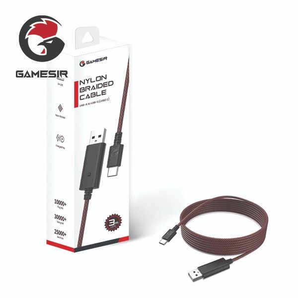 GameSir AC10 Nylon Braided Cable 3meter (10ft) USB to Type C (Category: Cables & Chargers) located in Singapore. Submitted by earthnmarver (Listing ID 1320462328, Image 6). Description: GameSir AC10 Nylon Braided Cable 3meter (10ft) USB to Type C FEATURES: 1. Compatible with GameSir G7, GameSir G7 SE, GameSir G7 Pro, GameSir T4k, GameSir K1. 2. USB-A to USB-C connector. 3. Plug and play. 4. Sleek and attractive nylon braided exterior. 5. Extra-lo