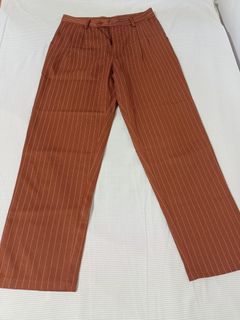 Zalora Brown Pinstripe Striped Pants Suit Trousers