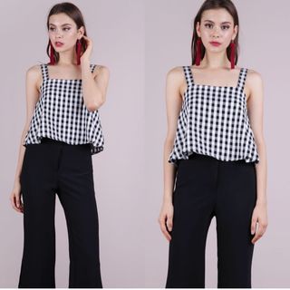 TTR The Tinsel Rack Black Gingham Nixon Flare Top