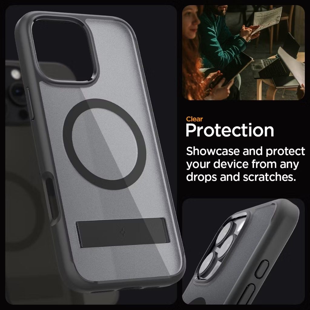 Spigen iPhone 16 Pro Max Case 6.9" Ultra Hybrid S MagFit (Category: Cases & Sleeves) located in Singapore. Submitted by Danielitto (Listing ID 1328003129, Image 6). Description: Spigen iPhone 16 Pro Max Case 6.9" Ultra Hybrid S MagFit Frost Magnetic Phone Case Phone Stand iPhone Case iPhone Cover Made from a blend of PC and TPU for durability Flush-fitting versatile kickstand via Active Stop Technology Infused with blue resin for long-lasting cla