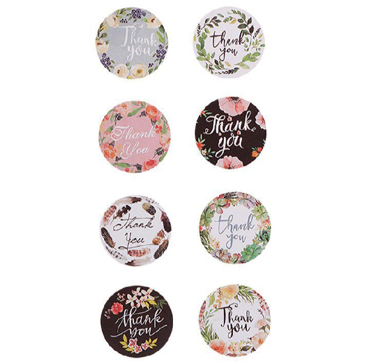 (free mail) 100pcs Thank You Stickers 2.5cm Flower Floral Design Wedding Seller Buyer Business Parcel Letter Event (Category: Other Stationery & Craft) located in Singapore. Submitted by black.kat (Listing ID 1317316568, Image 2). Description: $4 per set (100pcs) multiple sets available instock 8 different designs 2.5cm diameter free normal mail meet up under blk 54 toa payoh or toa payoh/braddell mrt.