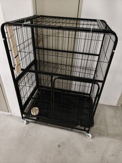 Black Metal Dog Cage with Wheels