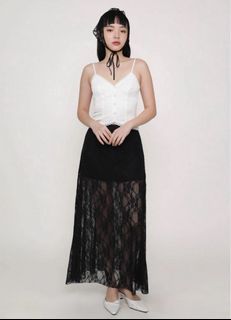 Black Lace Maxi Skirt - Size XS