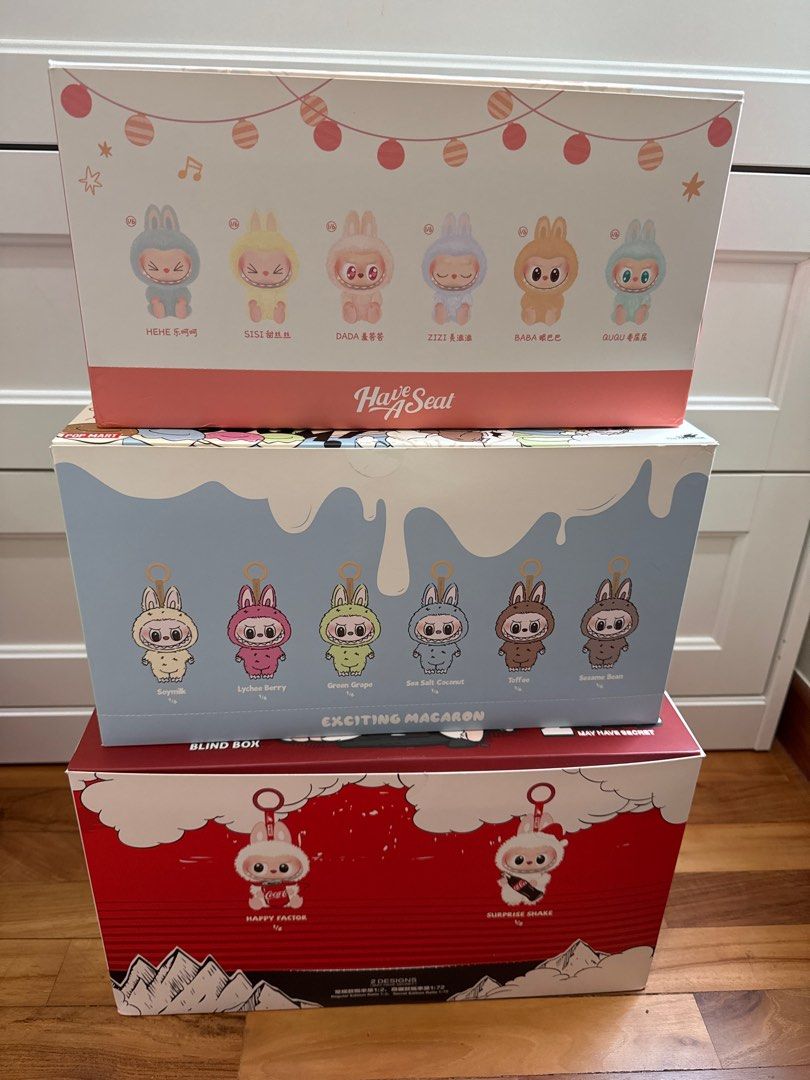 Labubu (Category: Designer & Blind Box Toys) located in Singapore. Submitted by sgluxuree (Listing ID 1398609088, Image 1). Description: Labubu selling original price each It’s brand new but foil already torn so u will get what u desire. $120 full set $20 per box.