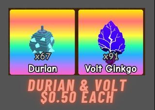 <$0.50 NEW PRICE> $0.50 DURIAN AND VOLT GINKGO ROBLOX BUILD A ZOO FRUITS