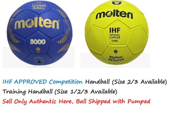 *100% Authentic* Molten Handball IHF Approved H3A5000B, H3R-L (Category: Racket & Ball Sports) located in Singapore. Submitted by bthd1 (Listing ID 1396336809, Image 1). Description: We accept E-Invoice and Provide Quotation, email ken_ezsports@hotmail.com HA5000 IHF Approved Competition Ball - $65 HRL Rubber Training Ball - $20 HA-5000 IHF Approved Competition Ball 1. A new IHF approved ball, the A5000, as the replacement for the current flagshi