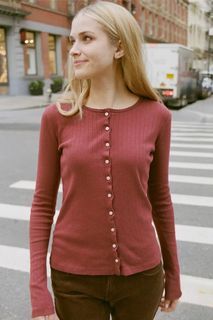 Brandy Melville Ribbed Eyelet Button-Up Cardigan