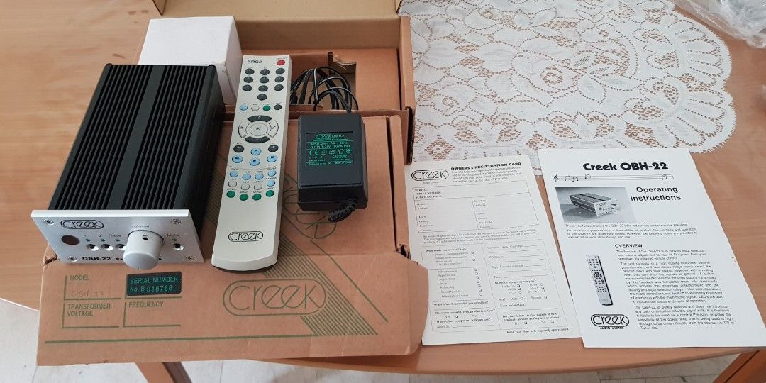 Creek OBH-22 Passive Pre-Amp (Control Pre Amp) (Category: Other Audio Equipment) located in Singapore. Submitted by lfran32 (Listing ID 1405010304, Image 9). Description: - Creek OBH-22 passive pre-amp - Includes original box, remote, operating instructions and original OBH 1 power supply. - Multiple inputs and outputs - Volume control and mute function - Auto power off once volume is selected for pure passive pass through to avoid any interferen