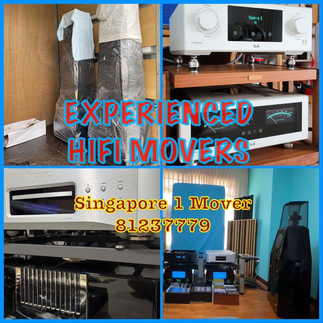 Hifi experienced movers (Category: Furniture Movers) located in Singapore. Submitted by singapore1mover (Listing ID 1405305841, Image 1). Description: Singapore 1 Mover has much exposure in moving expensive and highend Hifi equipments from speakers, amplifiers, CD players, turntables, Hifi racks…etc Every piece of these highend equipments are very weighty easily more than 30kg for the CD player to more than 50kg amplifier to 80kg and above speake
