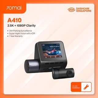 70mai A410 Dashcam | 2.5K QHD Front + 1080p Rear | HDR Night Vision | GPS & WiFi | Dual‐Channel Car Camera