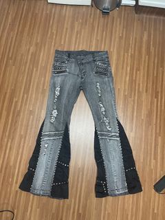 Unique Flare Jeans with Studs and Patches Y2K alt goth fairy grunge vkei vk emo