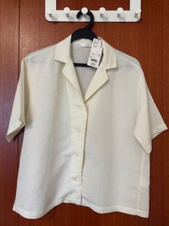 Uniqlo Women Linen Blend Short Sleeve Shirt - Off White - Size S