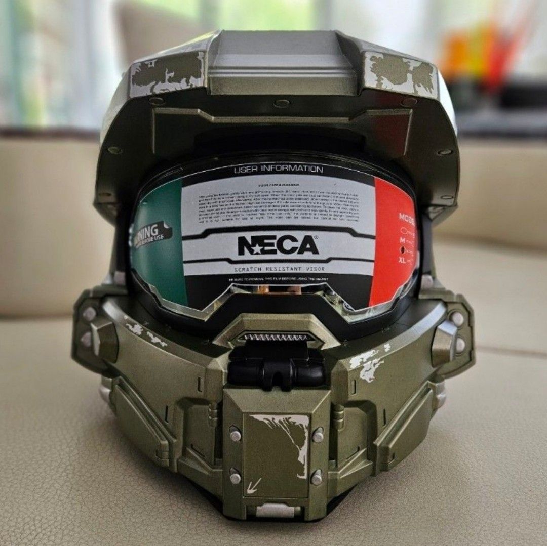 Halo Master Chief Motorcycle Helmet L Size (Category: Motorcycle Apparel) located in Singapore. Submitted by collector_seller (Listing ID 1279299271, Image 1). Description: Mint in Box, never used..