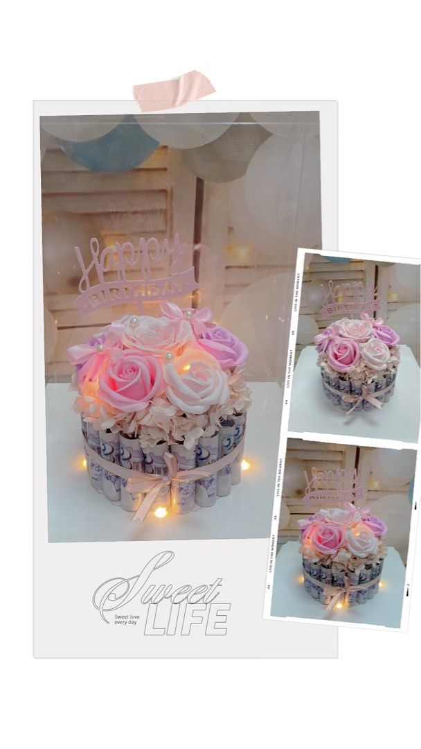 Money Cake ( Hongbao Can be Customized ) (Category: Homemade Bakes) located in Singapore. Submitted by ameliayoyoyo (Listing ID 1353886688, Image 1). Description: Welcome to advance Order NOW 💕 1 Tier design $36.90 / Set ( Price is not includes Notes ) * led lights * cover with transparent Box * Gift carry bag * Card *** Not real cake *** 🧧Notes (Hongbao): $2 x 19pcs = $38.00 $10 x 20pcs = $200.00 🚗 Delivery Normal Day $10 👉🏻 ( 13 Feb & 14 F