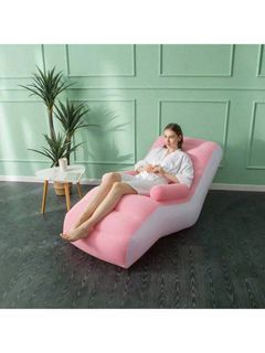 1pc Outdoor Inflatable Flocking Sofa, Couch Potato Sofa, Portable Lunch Break S-Shaped Thickened Sofa Lounge Chair, Balcony Bedroom Living Room Comfortable Single Chair