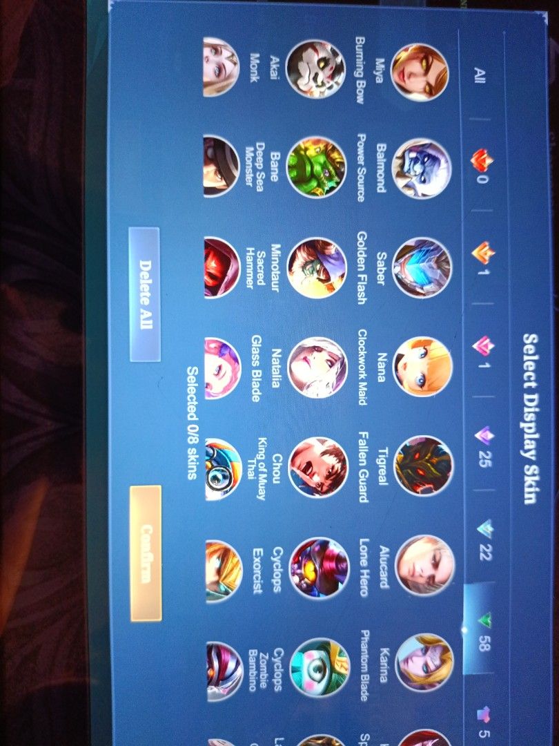 MLBB Account for sale (Category: Others) located in Singapore. Submitted by usermist (Listing ID 1355800430, Image 5). Description: any skins (CHECK PICTURES).