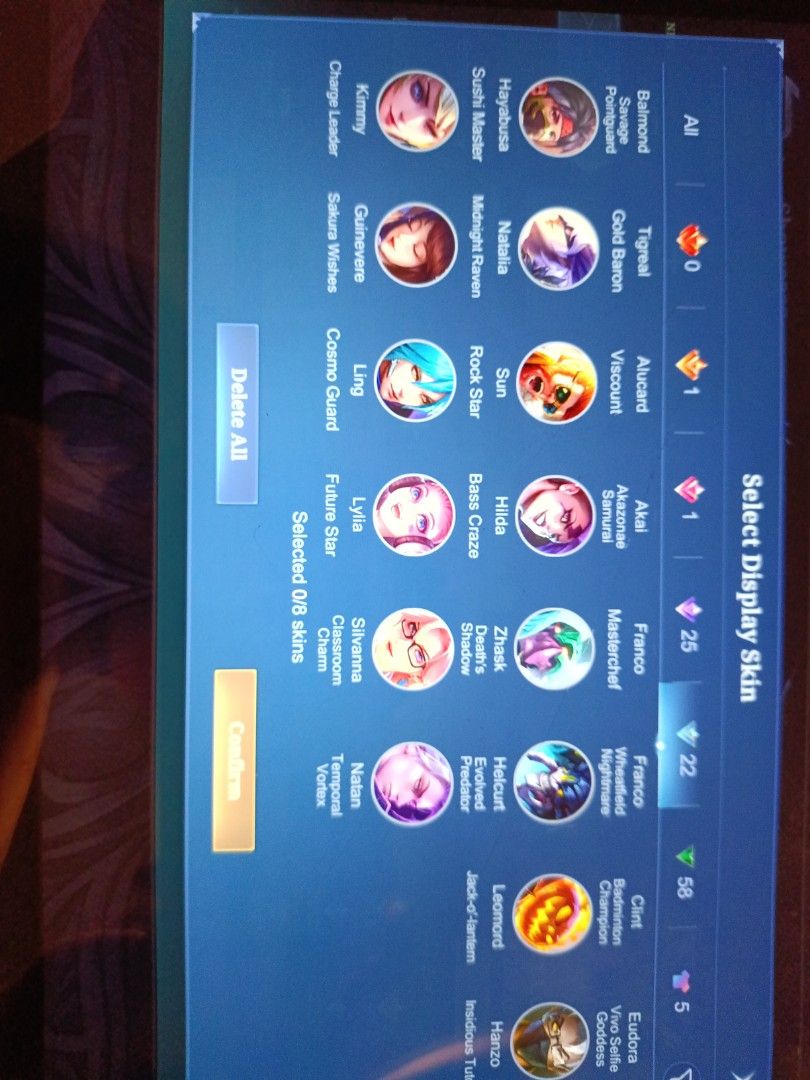 MLBB Account for sale (Category: Others) located in Singapore. Submitted by usermist (Listing ID 1355800430, Image 6). Description: any skins (CHECK PICTURES).