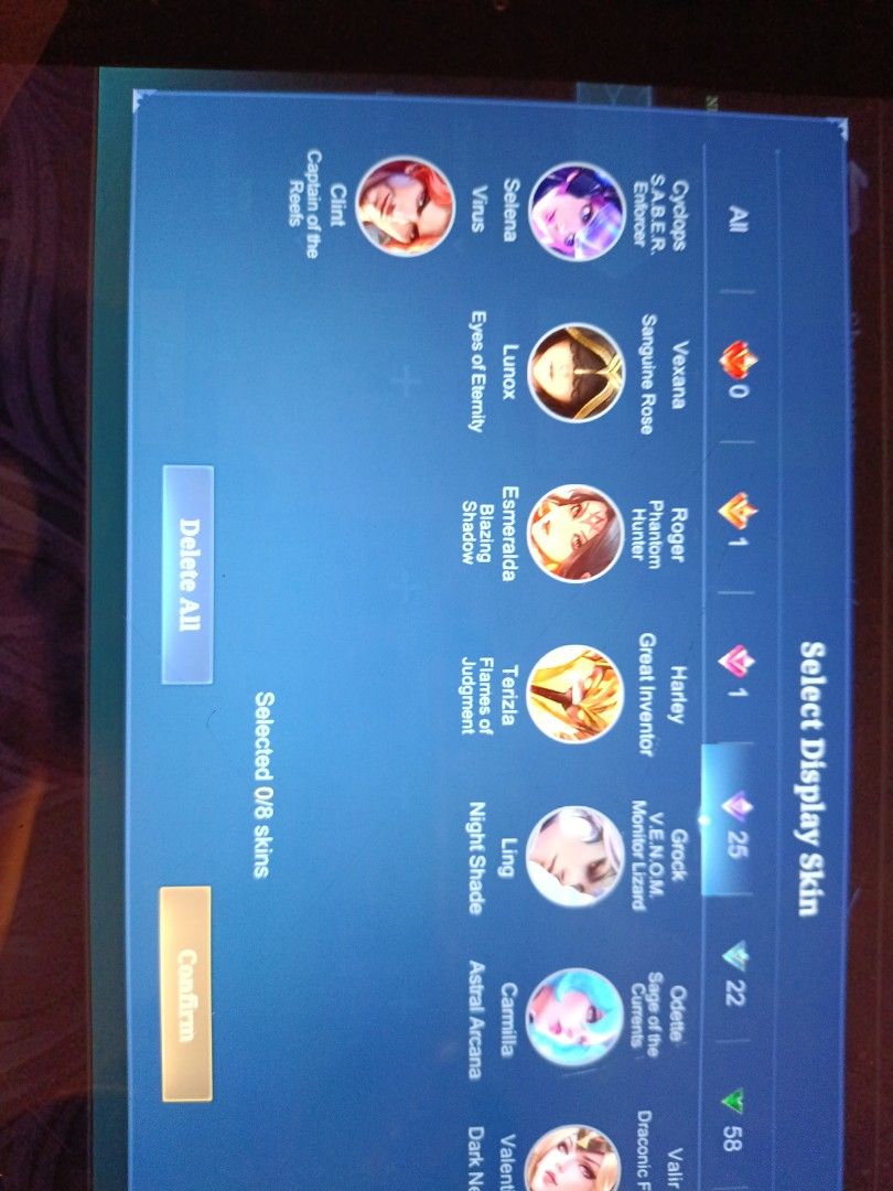 MLBB Account for sale (Category: Others) located in Singapore. Submitted by usermist (Listing ID 1355800430, Image 8). Description: any skins (CHECK PICTURES).
