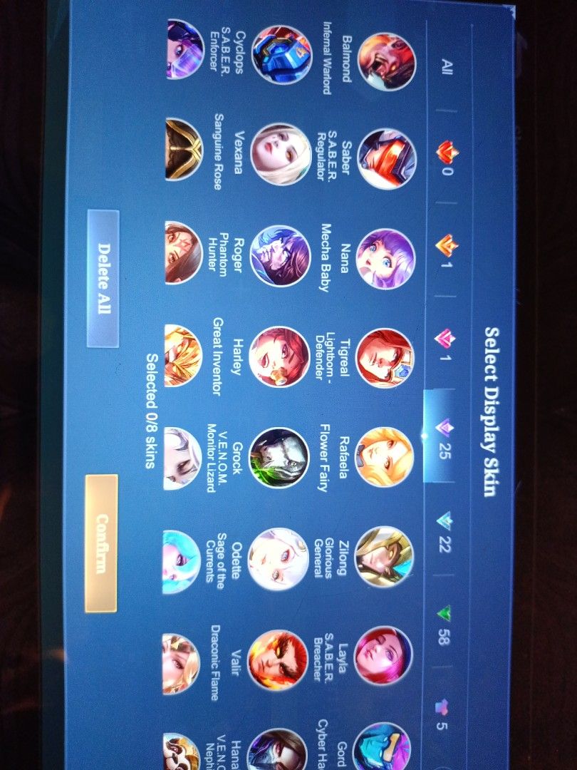 MLBB Account for sale (Category: Others) located in Singapore. Submitted by usermist (Listing ID 1355800430, Image 9). Description: any skins (CHECK PICTURES).