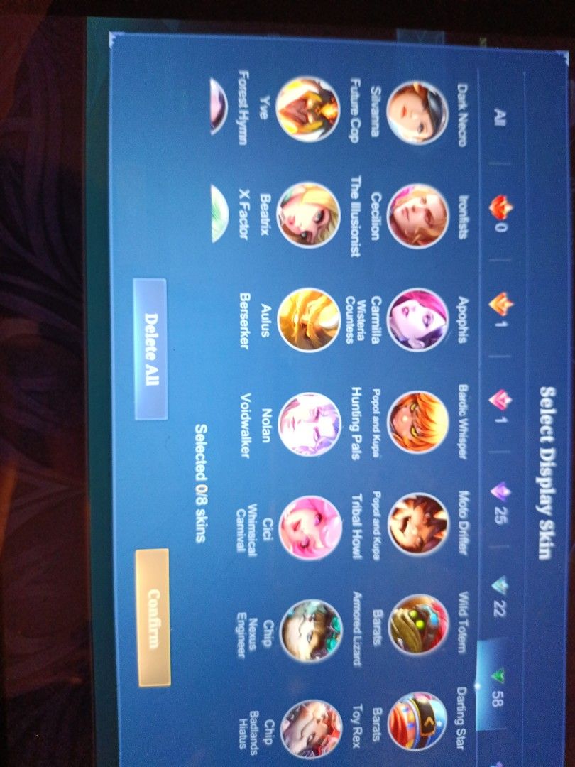 MLBB Account for sale (Category: Others) located in Singapore. Submitted by usermist (Listing ID 1355800430, Image 3). Description: any skins (CHECK PICTURES).