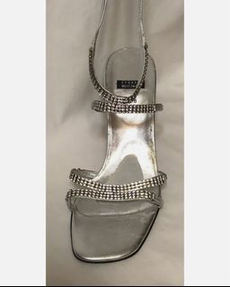 Authentic Stuart Weitzman Silver Crystal Embellished Heels - self-tie gem jewel embellished dinner heels