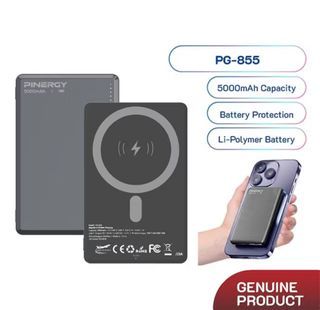 PINERGY PG-855 Thin and Light Slim Magnet Magnetic Wireless 15W Fast Charging Powerbank 5000 mAH