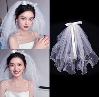 [Ready Stock]Short White Veil Hair Comb for Kids Birthday,ROM Bridal Wedding Proposal ROM Hair accessories(per PCS)