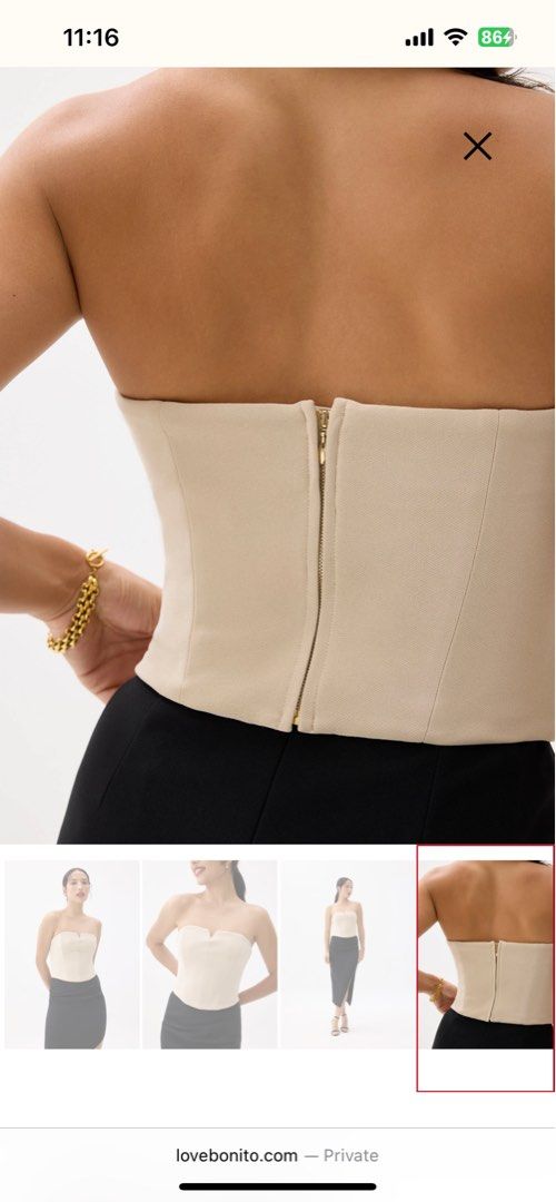 Love Bonito Jia Notched Bustier Top (Category: Sleeveless) located in Singapore. Submitted by janiiiisss (Listing ID 1369464912, Image 2). Description: 👉🏻 RTP: $49 👉🏻 Condition 9/10 👉🏻 Top up $2.50 for Normal Mail.