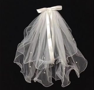 [Ready Stock]White Veil short Hair clip for Kids Birthday,ROM Bridal Wedding Proposal ROM Hair accessories(per PCS)