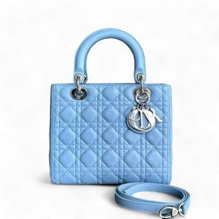 DIOR LADY MEDIUM CANNAGE LAMBSKIN LIGHT BLUE SHW