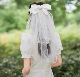 [Ready Stock]60~80cm Short White Veil Big Bow hair clip  白鹿同款for Kids Birthday,ROM Bridal Wedding Proposal ROM Hair accessories(per PCS)