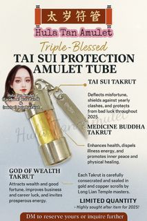 3 in 1 Taisui Takrut Amulet believed to be strong wealth attraction, windfall luck, strong protection, career growth, good health, happiness, foresight abilities, prediction, love attraction, love binding, call back ex, reconcile love, business sales