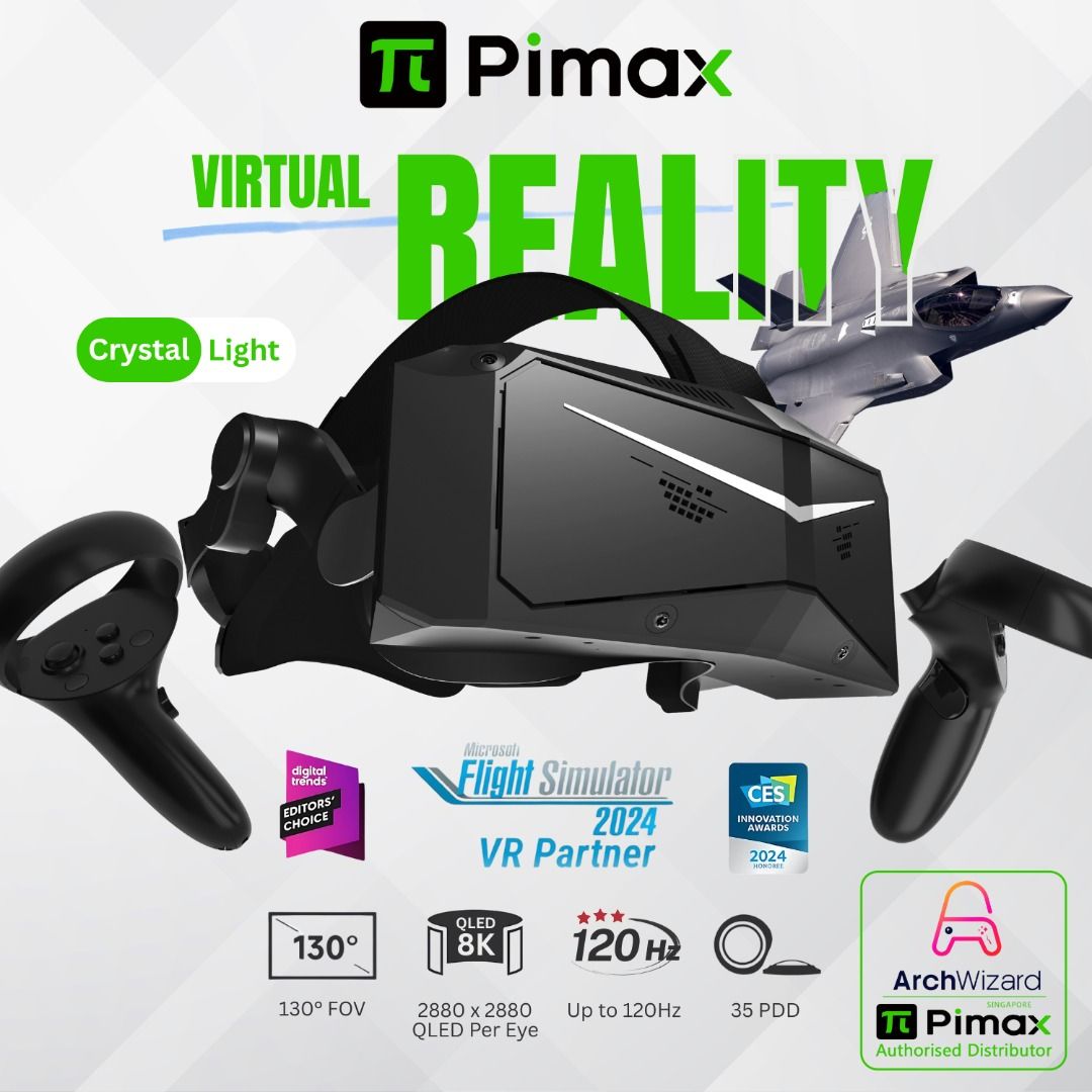 Pimax Crystal Light - Ultra-High Resolution Virtual Reality Headset PCVR - Highest End PCVR Device 🛍️ Pimax - ArchWizard (Category: Virtual Reality) located in Singapore. Submitted by archwizard (Listing ID 1375437879, Image 1). Description: 📋 Variation Pimax Crystal Light Pimax Prime $899 Pimax Crystal Light Full Price $1299 🛍️ Pimax Crystal Light Step into the next generation of immersive VR with the Pimax Crystal Light – where ultra-clear v