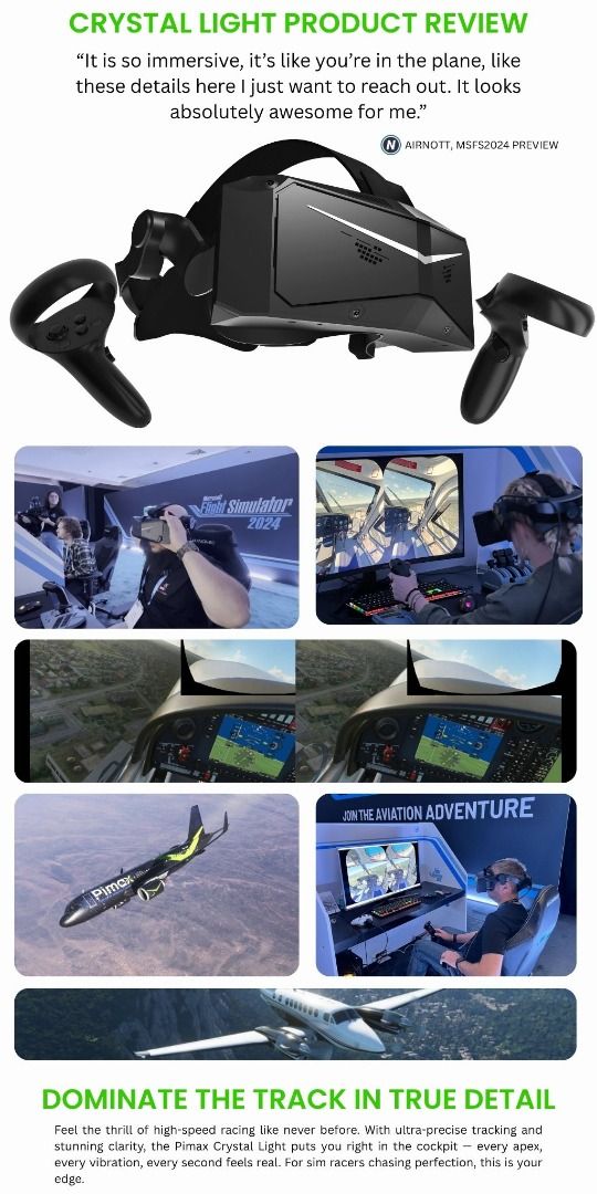 Pimax Crystal Light - Ultra-High Resolution Virtual Reality Headset PCVR - Highest End PCVR Device 🛍️ Pimax - ArchWizard (Category: Virtual Reality) located in Singapore. Submitted by archwizard (Listing ID 1375437879, Image 3). Description: 📋 Variation Pimax Crystal Light Pimax Prime $899 Pimax Crystal Light Full Price $1299 🛍️ Pimax Crystal Light Step into the next generation of immersive VR with the Pimax Crystal Light – where ultra-clear v