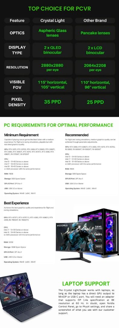 Pimax Crystal Light - Ultra-High Resolution Virtual Reality Headset PCVR - Highest End PCVR Device 🛍️ Pimax - ArchWizard (Category: Virtual Reality) located in Singapore. Submitted by archwizard (Listing ID 1375437879, Image 8). Description: 📋 Variation Pimax Crystal Light Pimax Prime $899 Pimax Crystal Light Full Price $1299 🛍️ Pimax Crystal Light Step into the next generation of immersive VR with the Pimax Crystal Light – where ultra-clear v