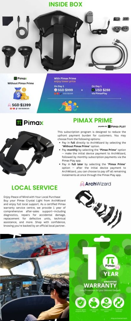 Pimax Crystal Light - Ultra-High Resolution Virtual Reality Headset PCVR - Highest End PCVR Device 🛍️ Pimax - ArchWizard (Category: Virtual Reality) located in Singapore. Submitted by archwizard (Listing ID 1375437879, Image 9). Description: 📋 Variation Pimax Crystal Light Pimax Prime $899 Pimax Crystal Light Full Price $1299 🛍️ Pimax Crystal Light Step into the next generation of immersive VR with the Pimax Crystal Light – where ultra-clear v