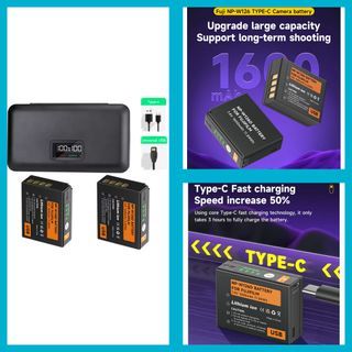 NP-W126  1600mah USB Battery With Storage Case Charger for Fujifilm Fuji XT20 XT3 XPro1 Pro2 X-Pro1 X-T1 XT1 X100vi
