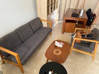 Wooden Frame Sofa with Grey Fabric 3+1