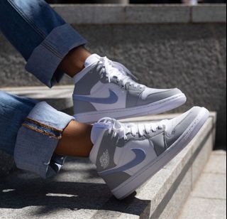 Brand New Authentic Womens Air Jordan 1 Mid - White Aluminum Wolf Grey