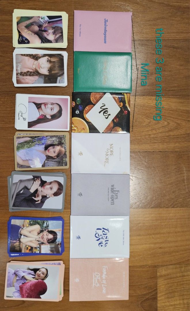 TWICE Albums, POBs (Category: K-Wave Merchandise) located in Singapore. Submitted by derpdare (Listing ID 1383821817, Image 2). Description: [OPEN TO NEGO] *Please read* Letting go of all my old Twice stuff! Selling as set, what you see is what you get. Albums come with most items intact, comes with POBs cards but first 3 are missing Mina. Feel free to ask about more details if you are interested in getting all. Will contain some free unofficial 