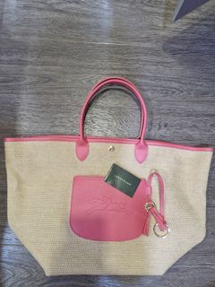 Longchamp Straw Tote Bag with Pink Accents