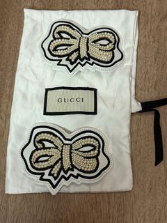 Authentic Gucci sneakers handcraft decorations small pearls in a bow  patches ribbon 100%  generic leather