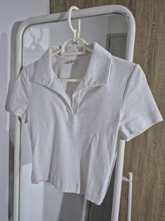 Uniqlo Women White Polo Crop T-shirt