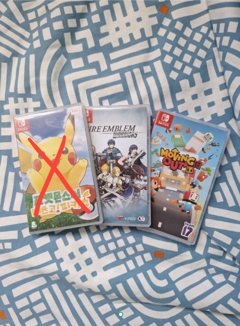 Nintendo Switch Games (Category: Nintendo) located in Singapore. Submitted by bookish.finds (Listing ID 1352213904, Image 1). Description: Korean Version of Pokemon Let's Go Pikachu! (SOLD) Fire Emblem Warriors Moving Out Selling at $45 each. $40, if collecting at my block..