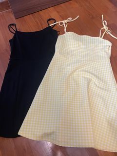 (XS-S) mini dresses - h&m gingham yellow cute dress black dress trades ok